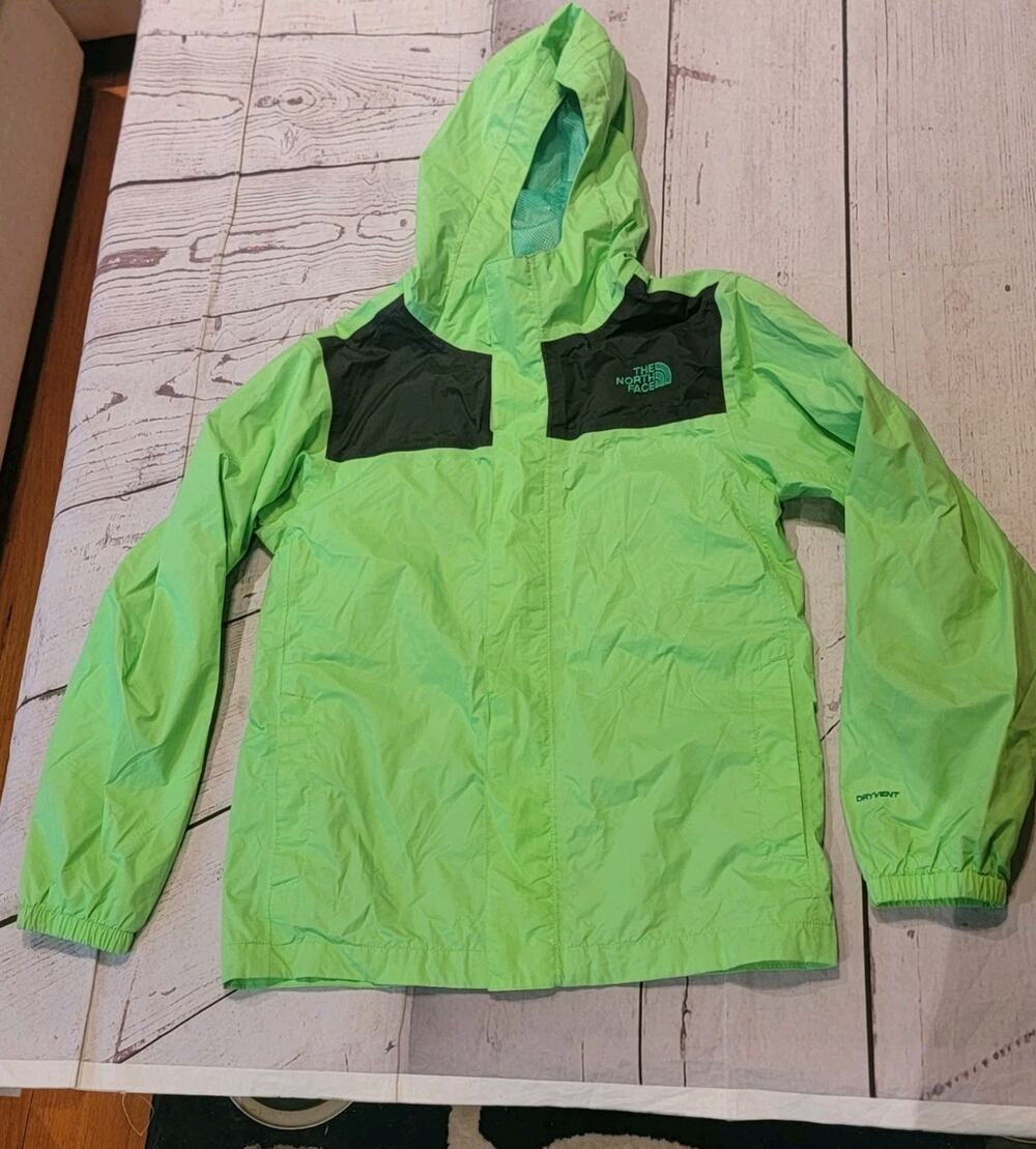 North Face Resolve Reflective Outdoor Rain Jacket Size Boy M 10/12 Lime Green